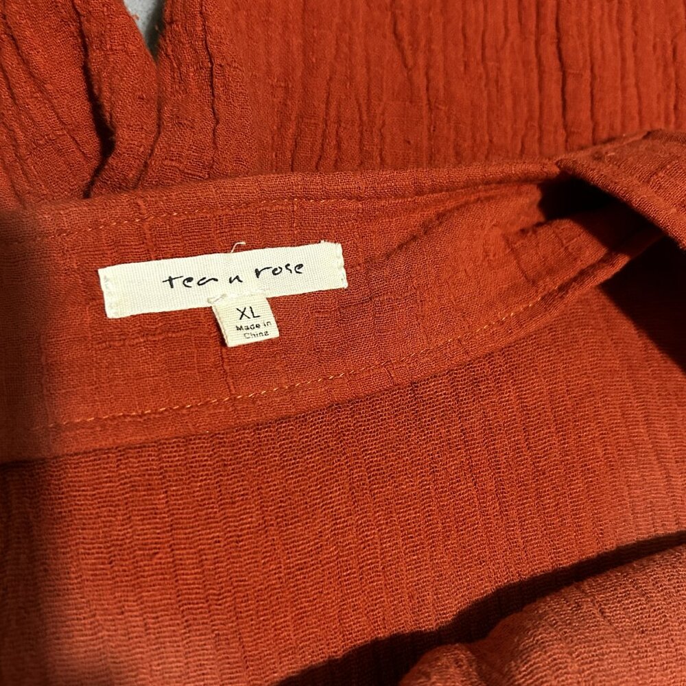Tea n Rose Burnt Orange Utility/Boho/Minimalist Jumpsuit XL 100% Cotton NWOT - Picture 8 of 12
